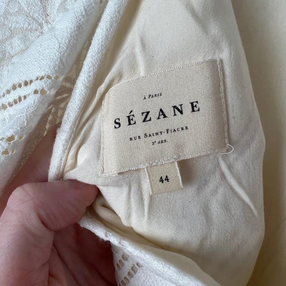 Sézane Livy Dress Parisian Ecru Off White Mix Woven Lace Short Puff Sleeve Mini - Picture 8 of 15